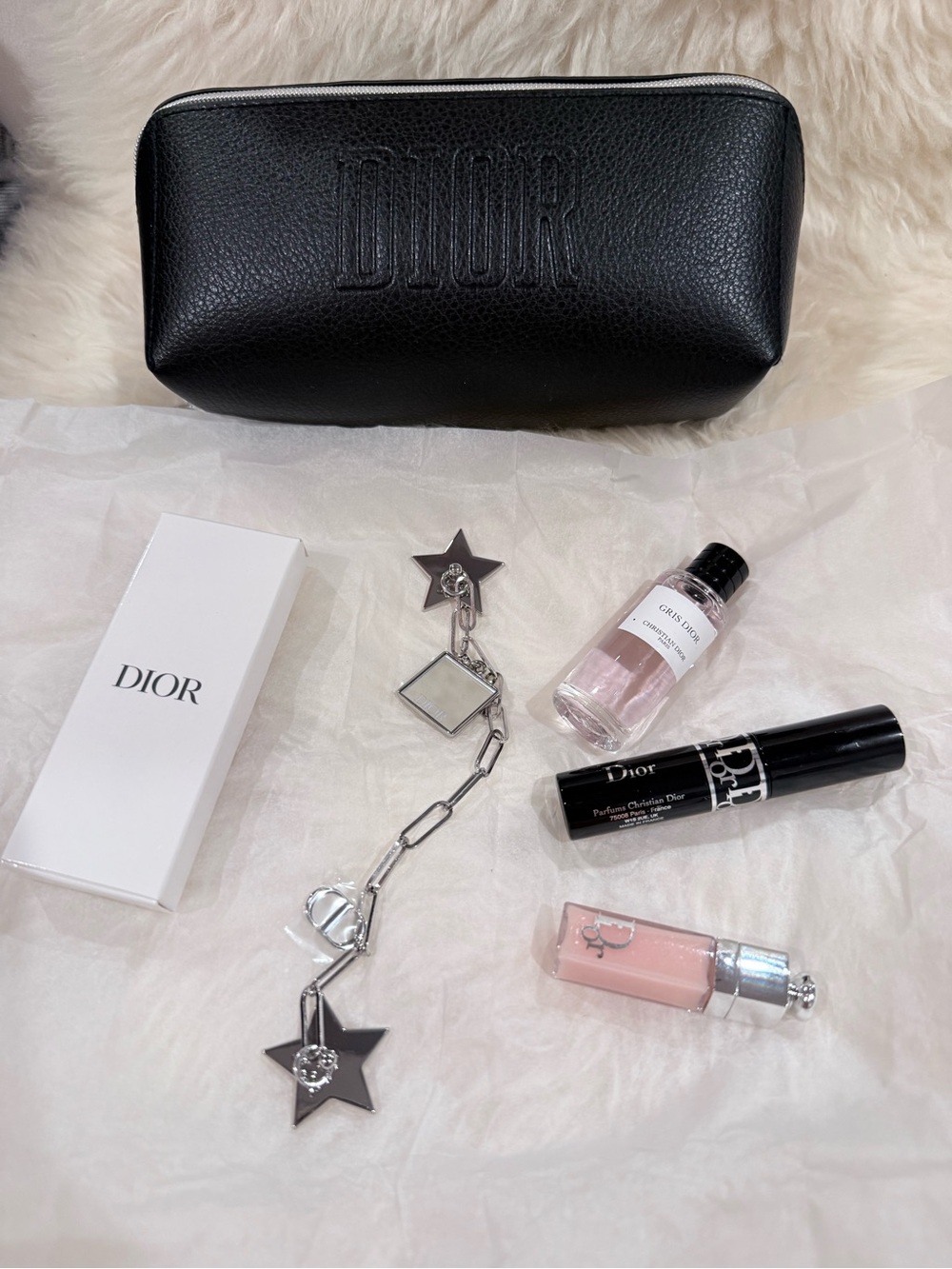 Dior Black Leather Pouch with Phone Charm and samples